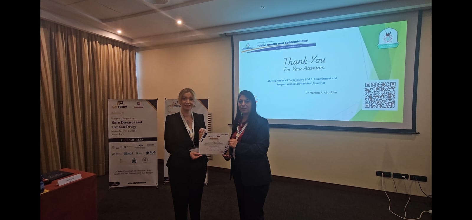 د. مريم أبو عليم متحدثة رسمية وممثلة لجامعة اليرموك في المؤتمر الأوروبي للصحة العامة وعلم الوبائيات – روما 2025